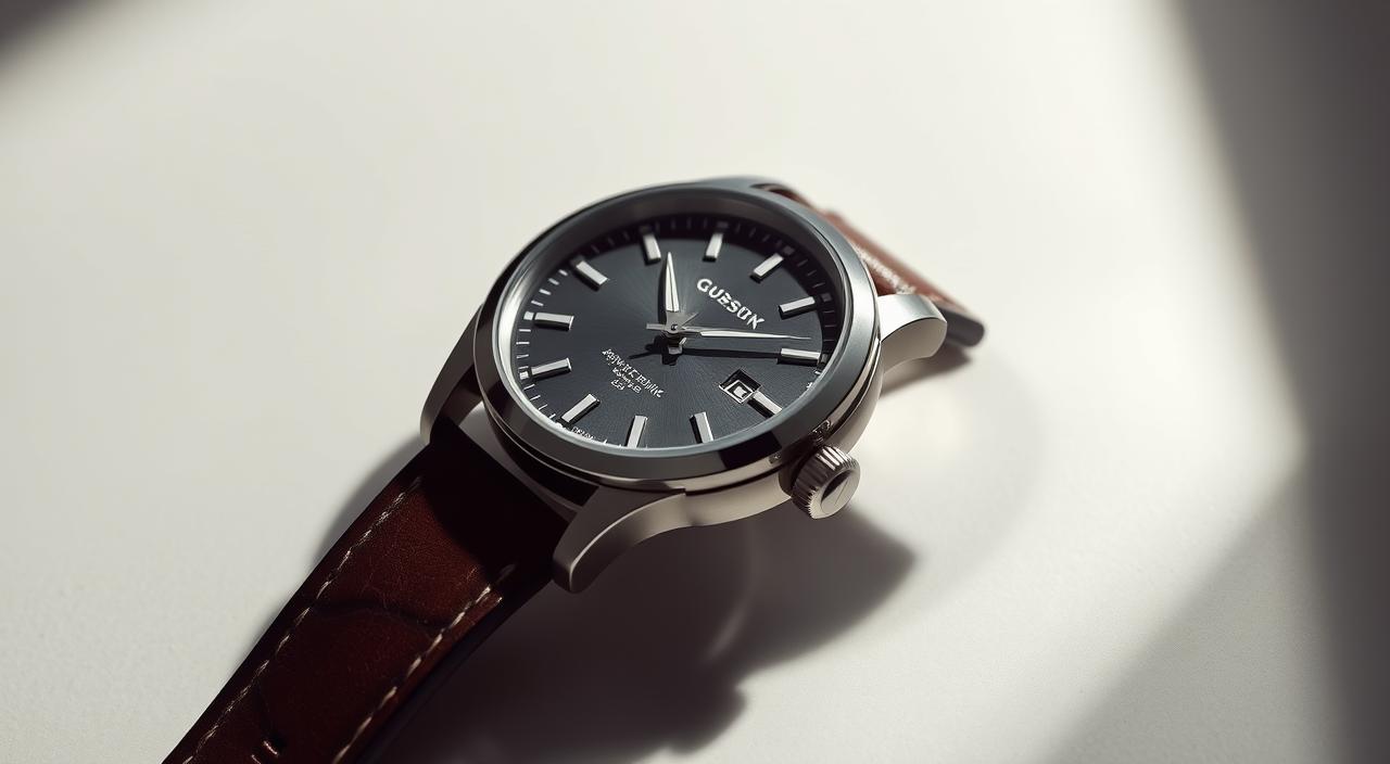 a sleek and stylish fashion watch with a stainless steel case and a sophisticated leather strap, resting on a minimalist background with soft lighting and depth of field, creating a high-end, elegant and aspirational mood that would be suitable for an article on finding the perfect fashion watch for one's personal style